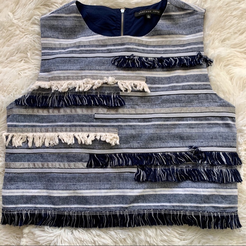 ENDLESS ROSE denim sleeveless top w/ fringe detail